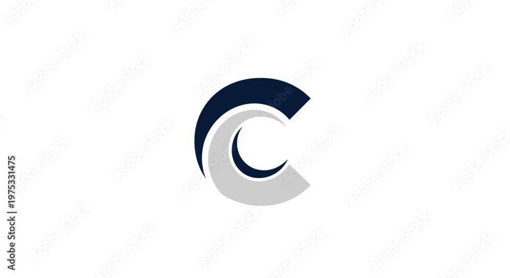 Fototapeta premium Abstract logo design featuring overlapping curved shapes in dark blue and gray