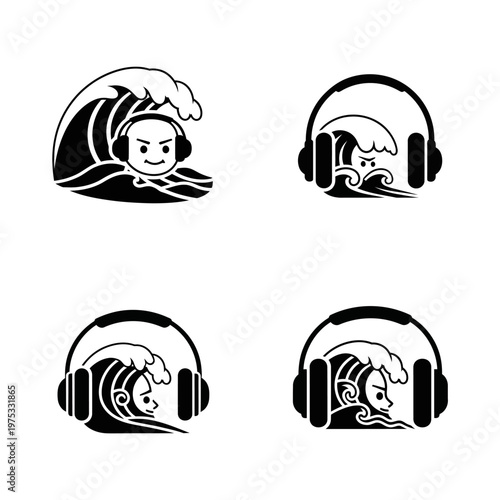 Wave Character with Headphones - Music and Ocean Concept