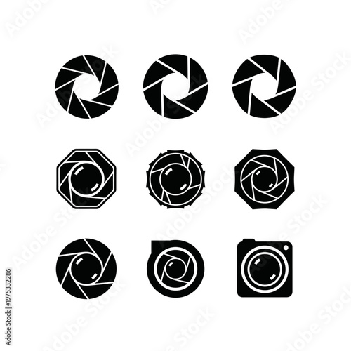 Camera Aperture Icons Set - Lens Diaphragm Symbols
