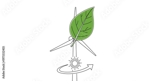 Eco friendly wind turbine with green leaf.