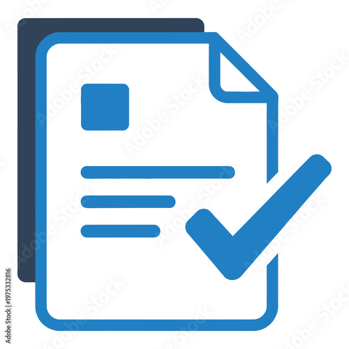 Blue document icon with checkmark on white background  verified file symbol icon