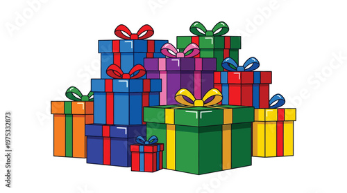 Pile of Colorful Birthday and Christmas Gift Boxes Vector Illustration Isolated on White Background for Holiday Shopping and Celebrations