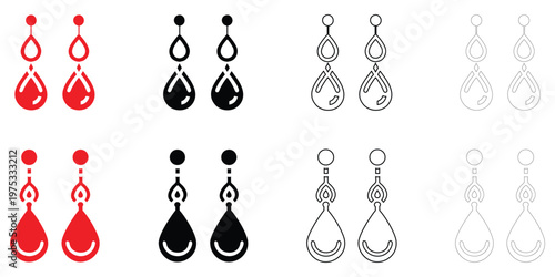 Dangling teardrop earring icon vector, women girls fashion earring symbol vector, silhouette and line art illustration