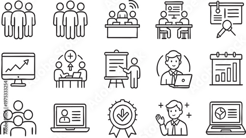 Workshop Business Education and Online Learning Line Icons Set on Transparent Background