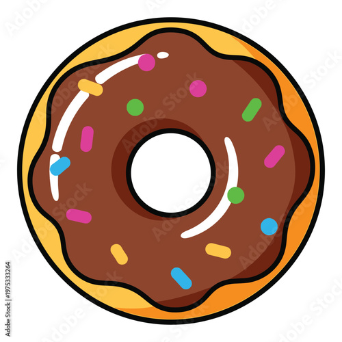 Chocolate frosted donut with colorful sprinkles on top isolated on white background icon