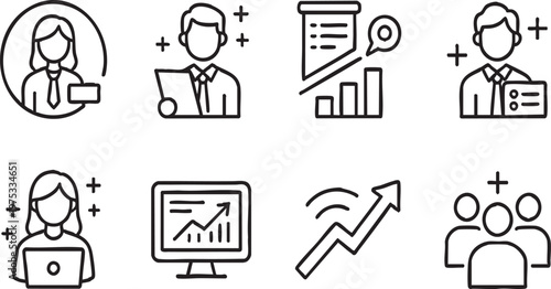 Upskilling and Career Development Line Icon Set on Transparent Background