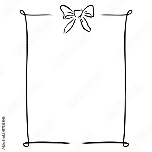 Hand-Drawn Wedding Menu Frame Doodle, Cute Elegant Border with Ribbon Bow for Marriage Banquet, Catering, and Invitation Card Design.