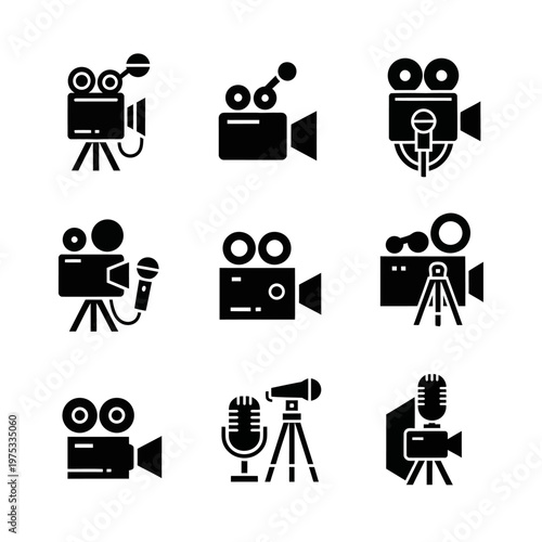 Wallpaper Mural Vintage Film Camera and Microphone Icons Set Torontodigital.ca
