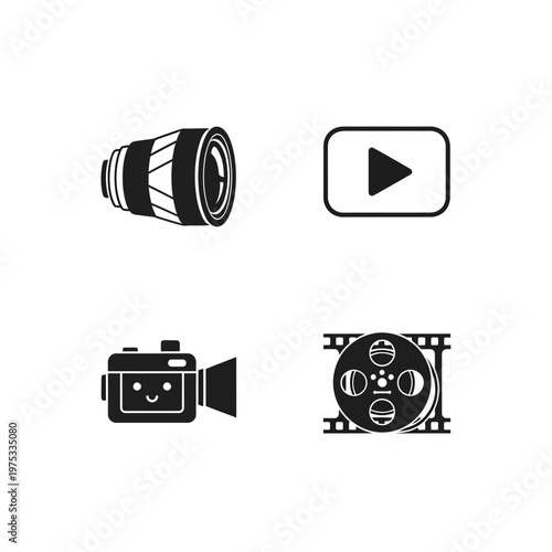 Wallpaper Mural Video Production Icons: Camera Lens, Play Button, Camcorder, Film Reel Torontodigital.ca