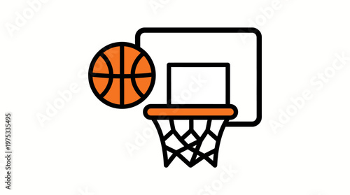 Simple, stylized illustration of a basketball hoop with a ball about to enter the net, perfect for sports-themed designs