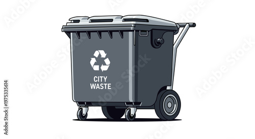 City Waste Recycling Bin Vector Graphic, Dumpster Cart with Recycle Symbol, Urban Waste Management, Editable Layered Illustration isolated on transparent background.