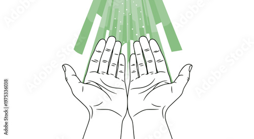 Open Hands Receiving Light, Blessing and Hope Concept. Praying Hands Illustration. Spirituality and Religion Vector Art Isolated on Transparent Background