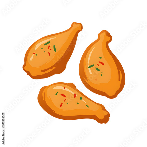 Delicious jerk chicken pieces illustration on white background, culinary art