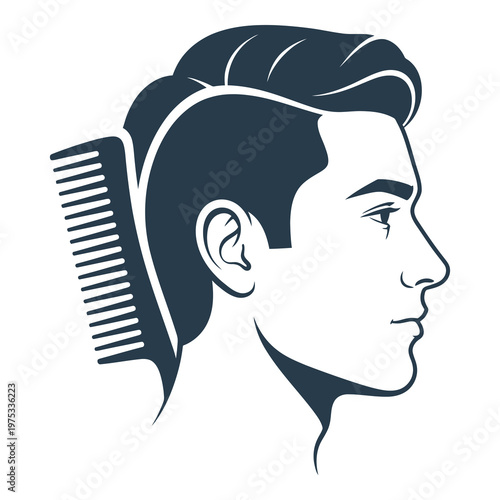 Man with pompadour haircut and comb in his hair illustration icon