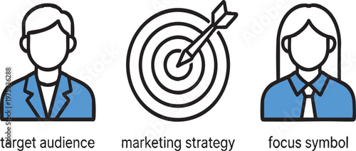 Target Audience Marketing Strategy and Focus Symbol Icons on Transparent Background
