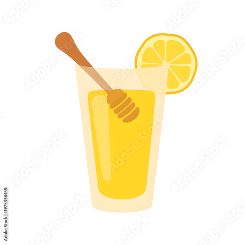 Minimalist honey lemonade glass illustration, refreshing summer drink