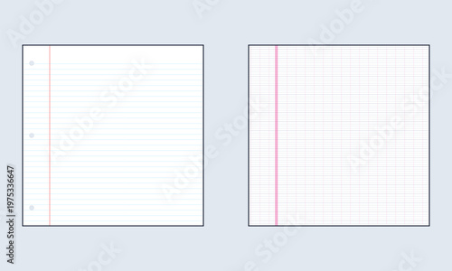 Hand-drawn college ruled and French Seyès paper textures for school note taking or calligraphy illustration