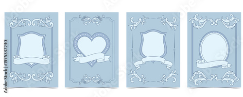 Vintage rococo crest frame templates with ribbon elegant baroque acanthus ornaments