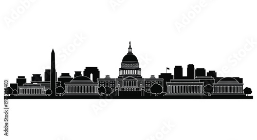 A striking black silhouette of washington d c s skyline featuring iconic monuments and buildings silhouette high quality professional detailed modern elegant stylish