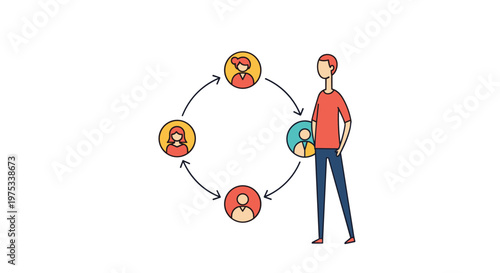 Team communication network with connected people icons illustration