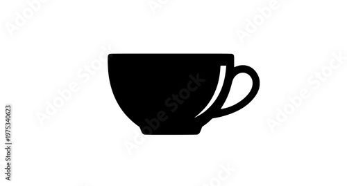 A minimalist black silhouette of a coffee cup on a white background