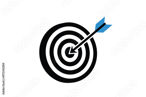 Bullseye Target, Archery Goal, Hit Arrow Icon, Vector Graphic