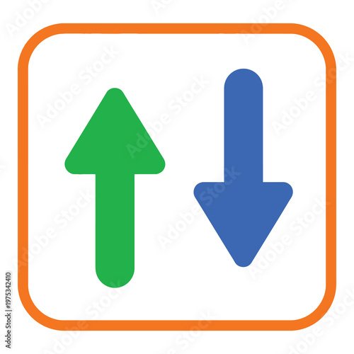 Up and down arrows in orange square frame icon