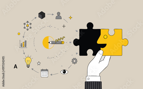Minimalist Strategic Thinking and Creative Problem Solving Vector Illustration