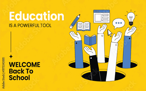 Modern Flat Vector Education Poster: Welcome Back to School with Creative Icons