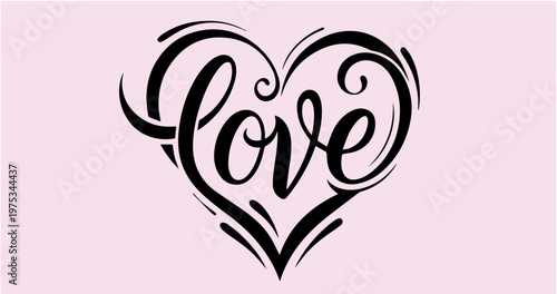 Elegant Hand-Drawn Love Typography with Decorative Heart Outline Flourishes
