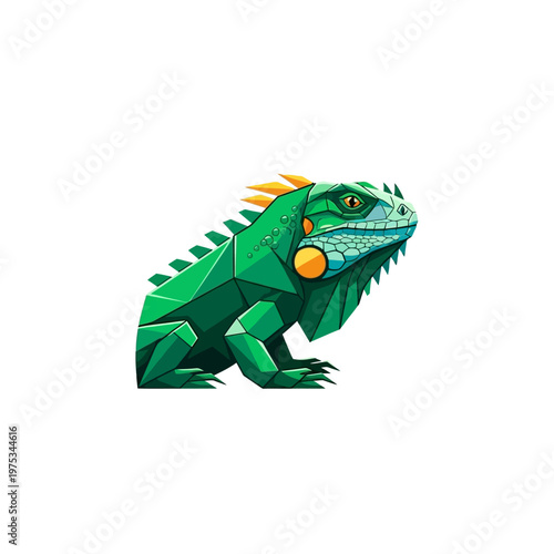 Colorful geometric iguana illustration on white background
