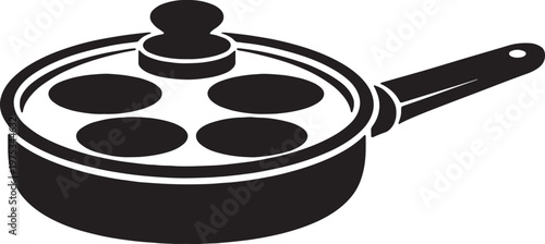 Black minimalist egg poaching pan silhouette icon for kitchen cooking and culinary breakfast preparation