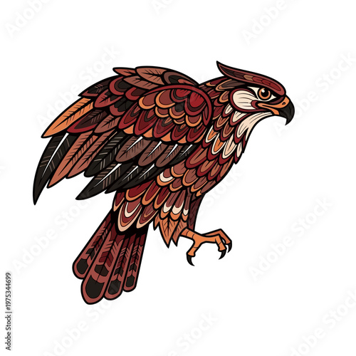 Colorful hawk illustration with detailed feathers