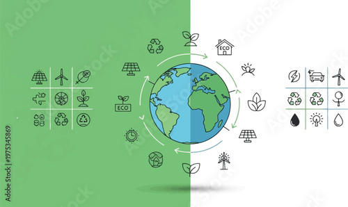 Earth Day and Earth Protection Global Sustainability Concept with Renewable Energy Icons for a Greener Future