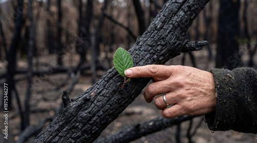 Touching Last Green Leaf Burnt Tree
