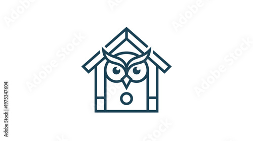 Minimalist Owl Logo in Birdhouse Frame