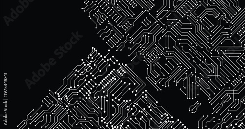 Minimalist Tech Line Circuit Design. Modern Electronics Pathway Background