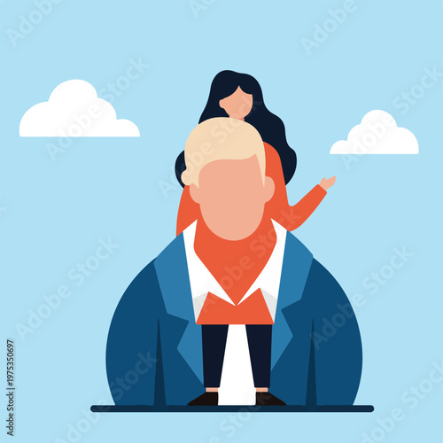 Stylized illustration of a person carrying another on their shoulders