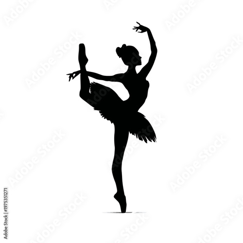 Elegant ballet dancer in mid-pose on stage