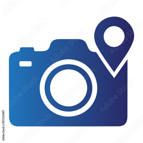 Photography location icon representing geo-tagged images or camera placement for travel and adventure
