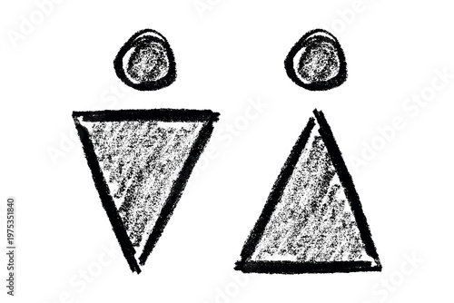 Hand drawn female and male gender identity sign Girls and boys Man and woman pictogram Lady and gentleman for restroom, toilet, washroom, lavatory, closet, WC, bathroom, door sticker