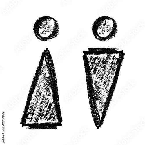 Hand drawn female and male gender identity sign Girls and boys Man and woman pictogram Lady and gentleman for restroom, toilet, washroom, lavatory, closet, WC, bathroom, door sticker