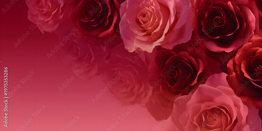 Fototapeta premium Assortment of red and pink roses with soft gradient background suggests passion and romance.