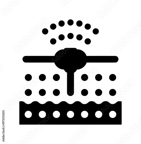 Vector of a sprinkler system spraying water droplets evenly across the surface.