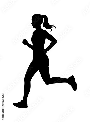 Vector silhouette of a woman running with her hair tied in a ponytail