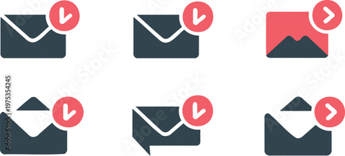 Email icons with notifications on white background
