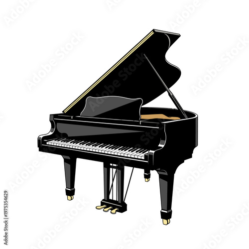 Elegant grand piano with open lid in a bright room