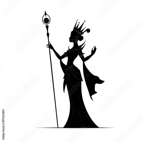 Elegant silhouette of a queen casting a spell