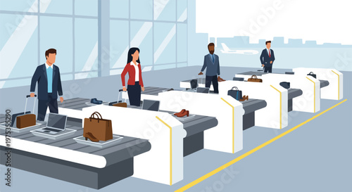 Travelers going through security check in an airport