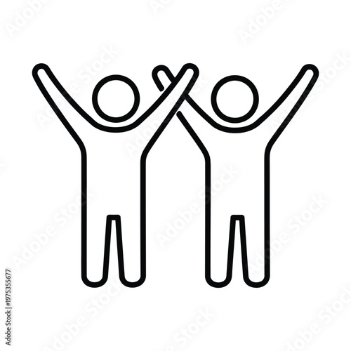 Title two stick figures celebrating with arms raised in a joyful gesture description a simple black and white line drawing depicts two